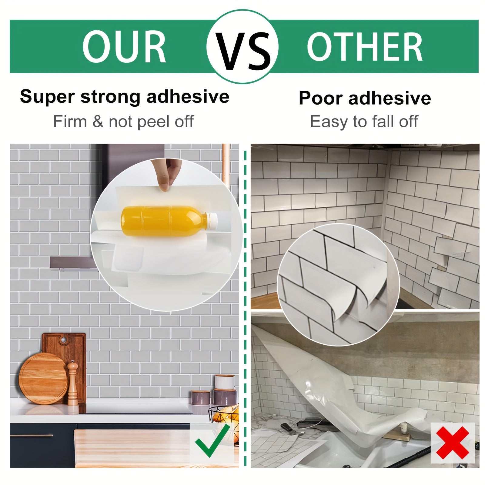 10pcs Self-adhesive 3D Subway Ceramic Tile Sticker For Kitchen, 12x12 Inch Decorative Home Renovation, Wall Tile Sticker For Kitchen, Balcony, Sink, Bathroom, Restaurant Chef's Market