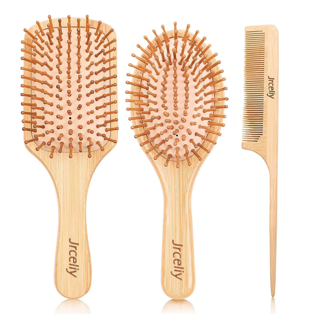 3PCS Bamboo Hair Brush Set,Natural Wooden Brush for Women, Madam, Paddle Detangl