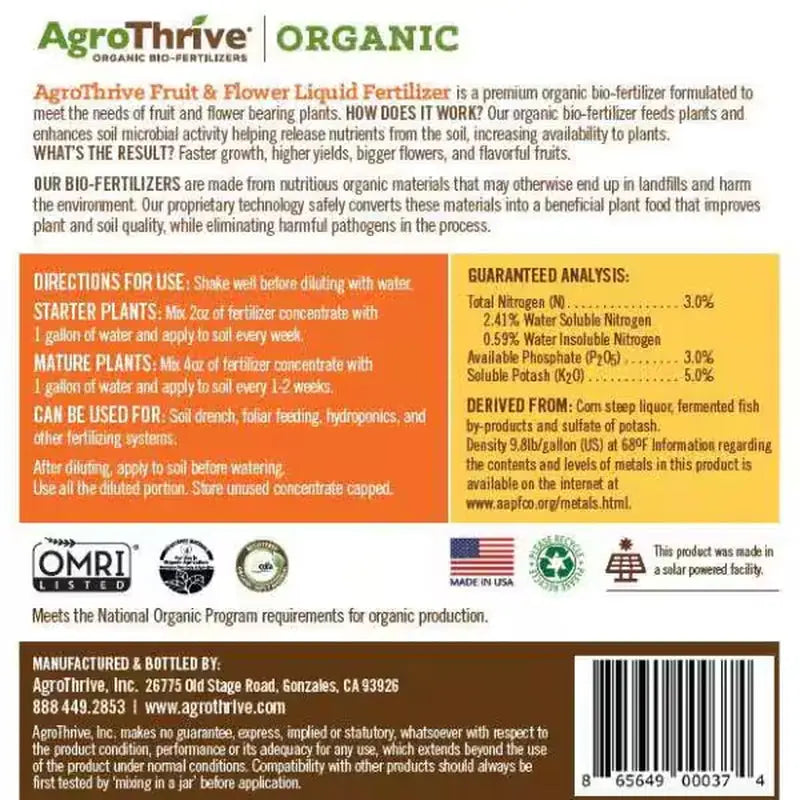 5 Gal. Fruiting and Flowering Organic Liquid Fertilizer