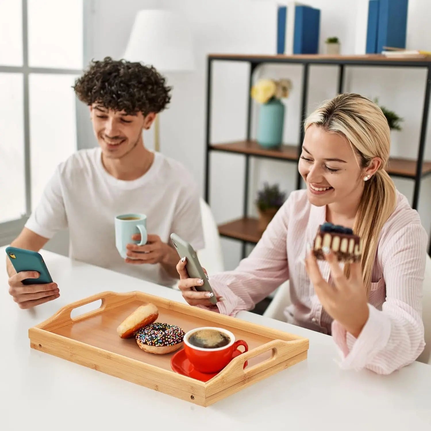 Bed Tray Table Folding Legs with Handles Breakfast Food Tray for Sofa,Bed,Eating,Drawing,Platters Serving Lap Desk Snack Tray (Bamboo Medium)