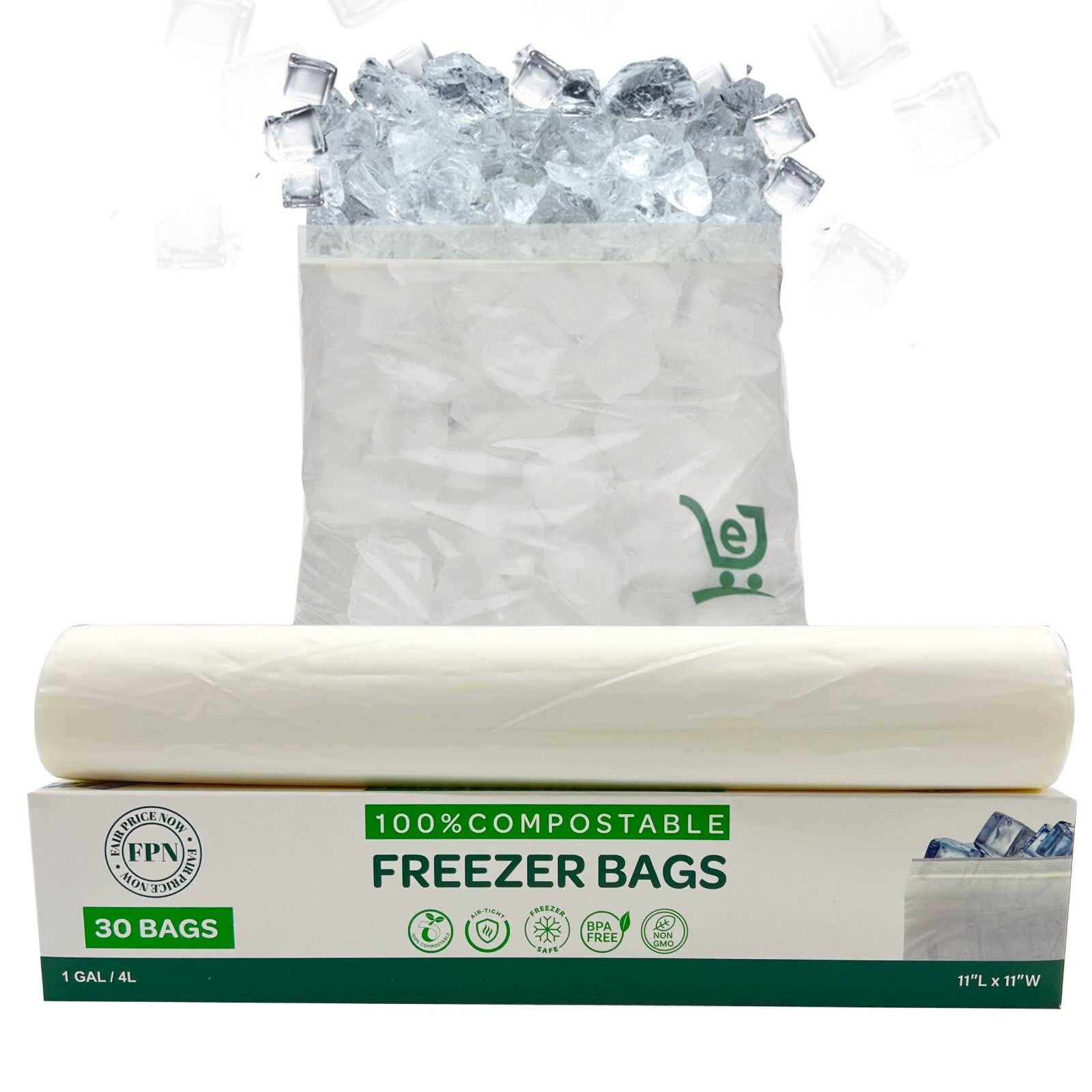 Compostable Plastic Freezer Bags 1 Gallon 60 CT- BPA Free, Reusable 11X11 - FPN