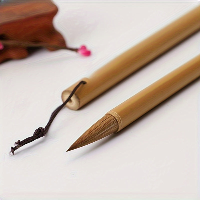 3 Pcs Bamboo Calligraphy Brushes - Suitable for European, Yan, Liu, Zhao Bodies and Landscape Painting - Wooden, Water Washable, Twist Closure, Round Body, Fine Point Chef's Market