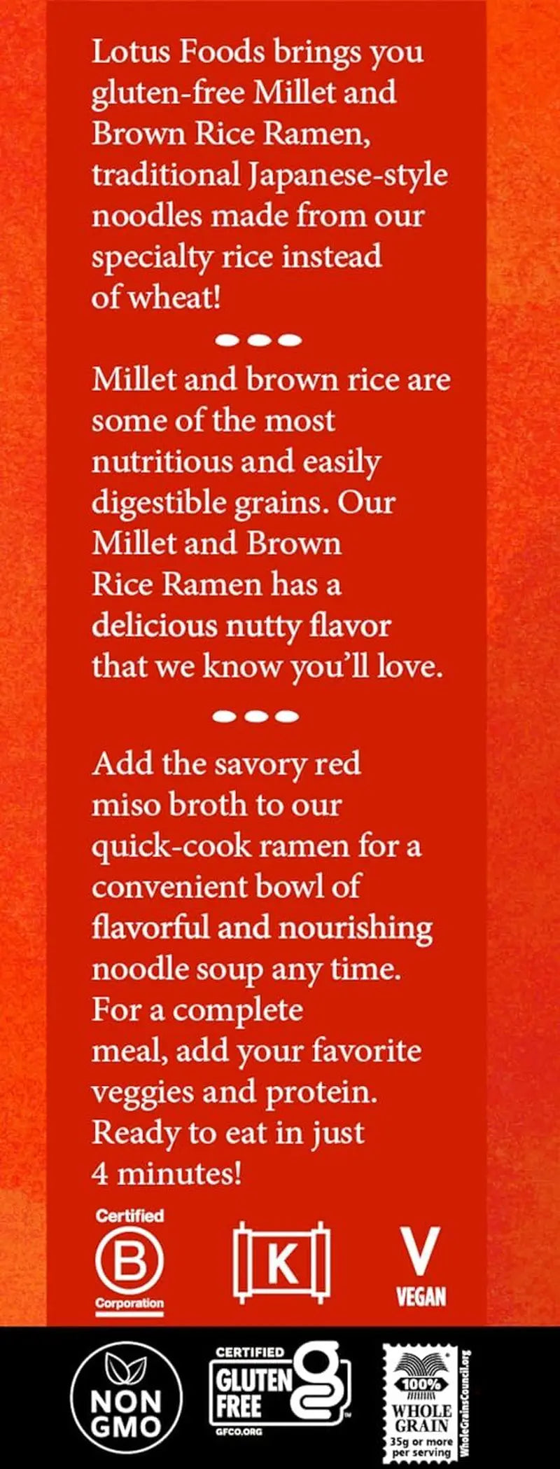 Bulk Food Organic Millet & Brown Rice Ramen Noodles with Red Miso So