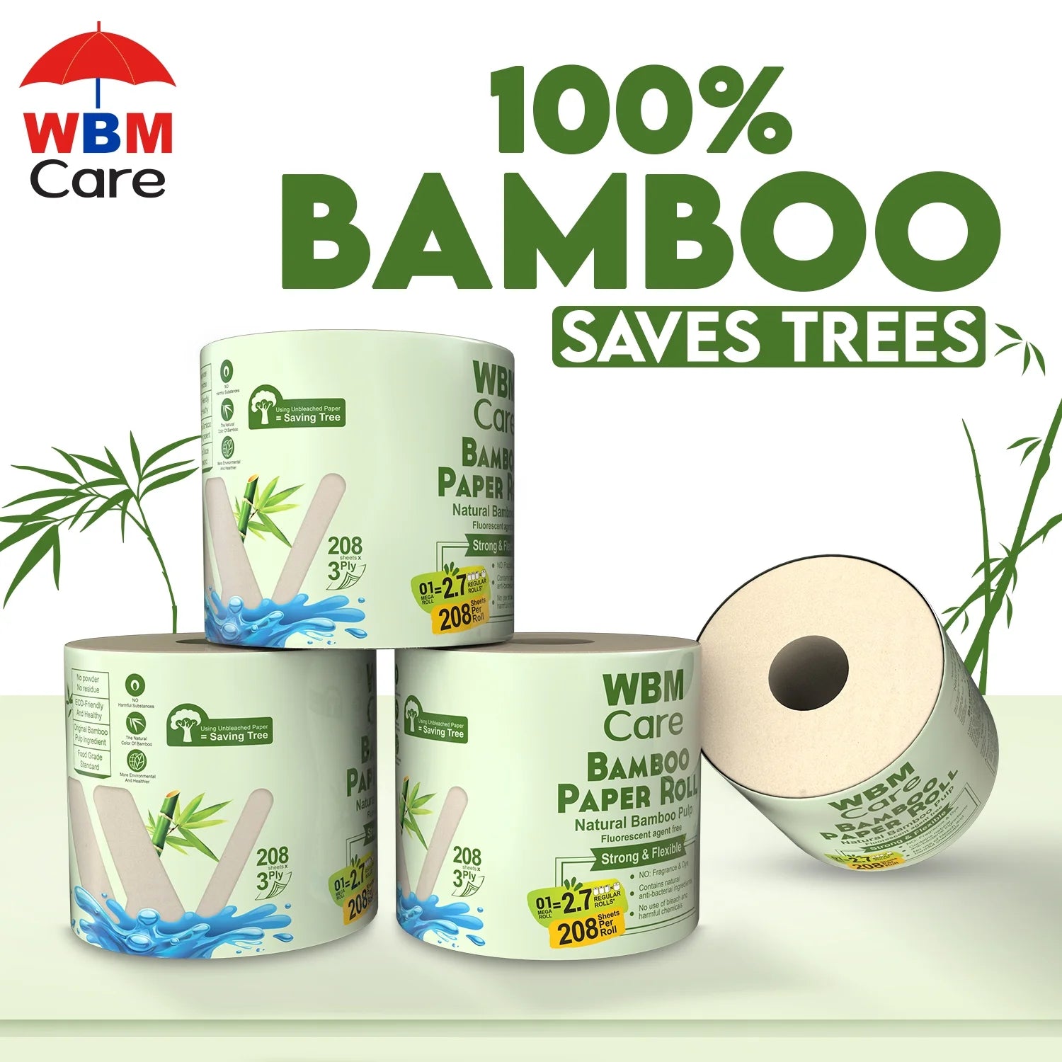Bamboo Toilet Paper, 3-Ply, Tree-Free, 20 Rolls, 4160 Sheets