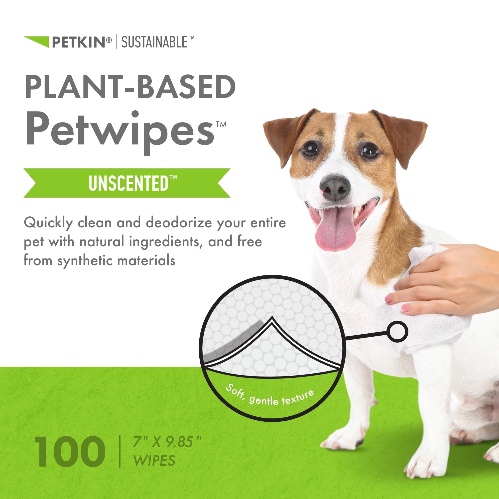 Plant-Based Petwipes, 100 Wipes - Biobased, Sustainable, Big & Thick Pet Wipes for Dogs & Cats - for Face, Paws, Ears, Bo