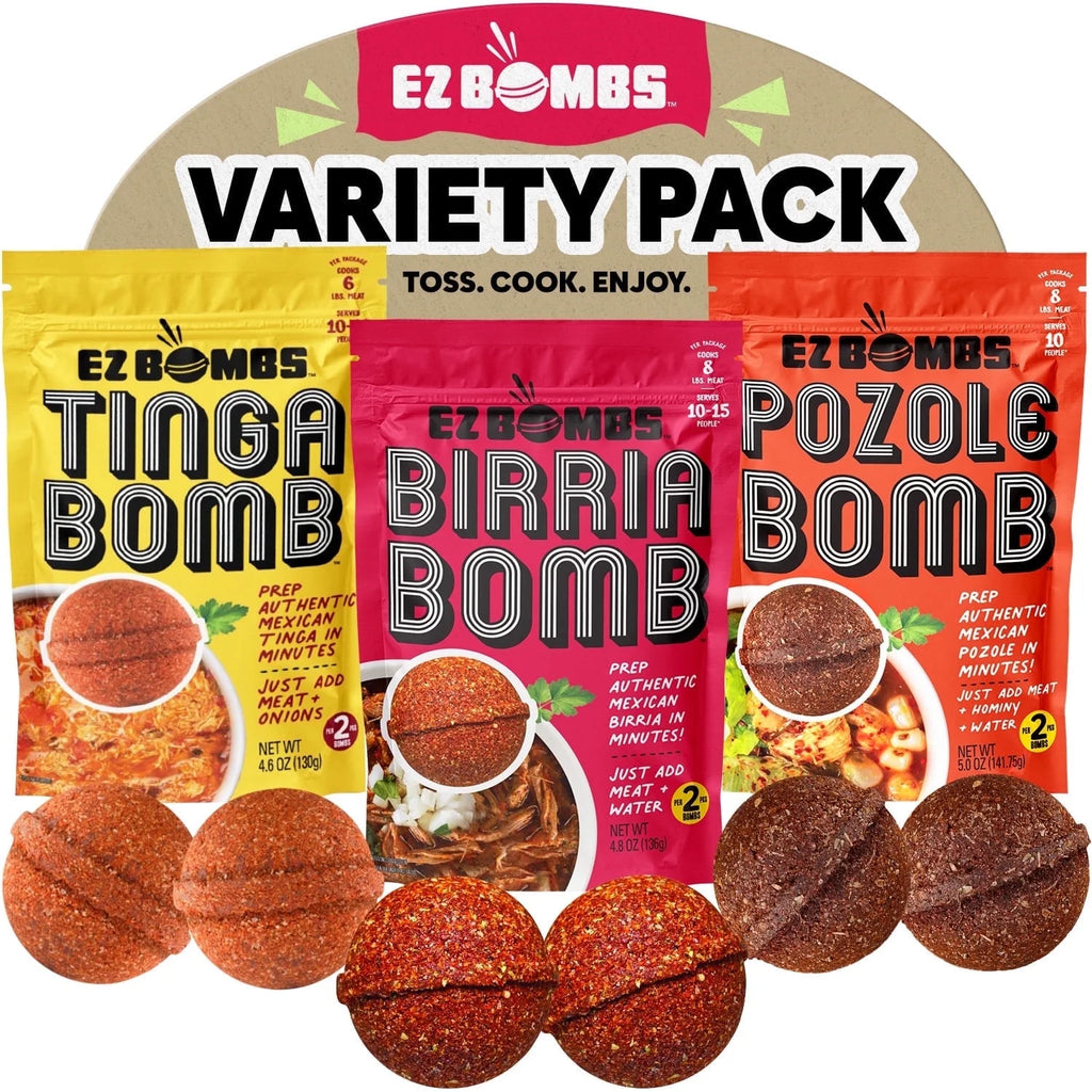 Variety Pack – Pozole, Tinga & Birria Bomb Seasonings – Authentic Mexican Spice Mix for Tacos, Tortas, Nachos & Pozole Soup – Made with Real Chiles, Herbs & Spices for Quick, Flavorful Meals