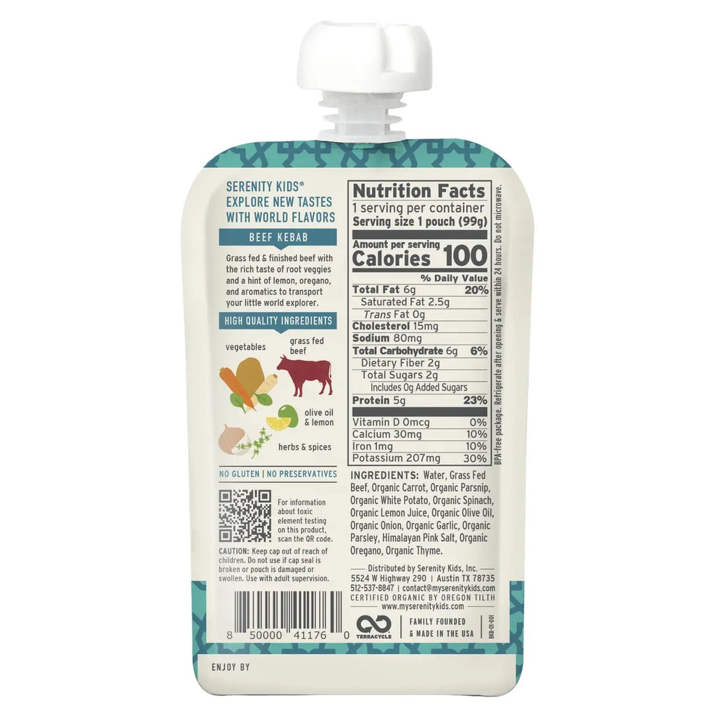 Grass Fed Beef Kabab with Carrot, Parsnip, Potato, Spinach, Herbs & Spices, 7+ Months, 3.5 Oz (99 G)