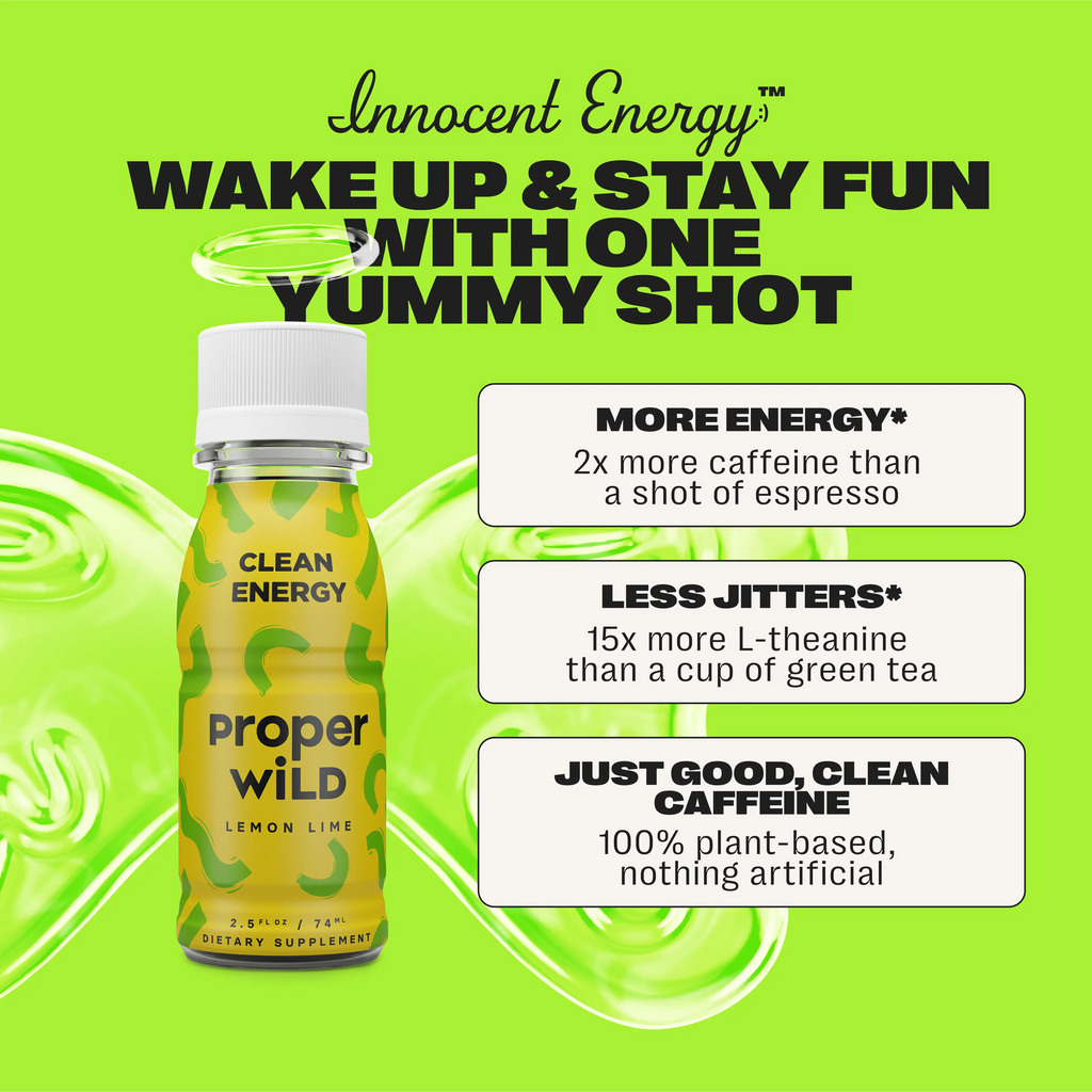 , Natural Clean Energy Shots, Caffeine & L-Theanine, Lemon Lime, 6-Pack