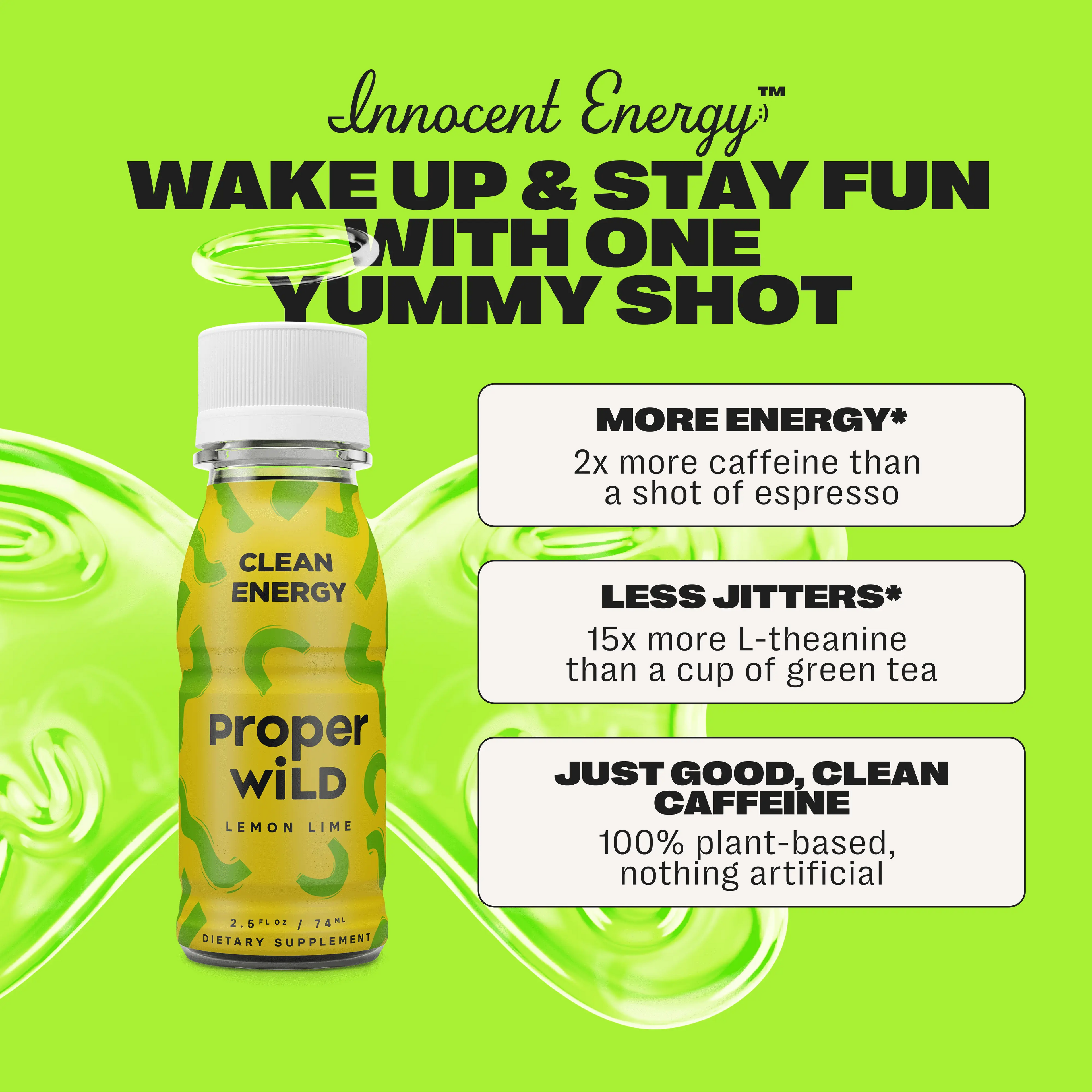 , Natural Clean Energy Shots, Caffeine & L-Theanine, Lemon Lime, 6-Pack