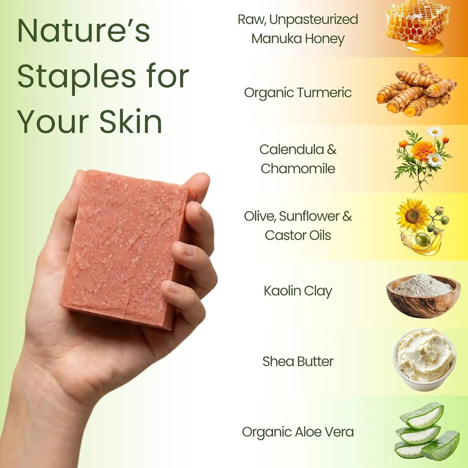 Manuka Honey & Turmeric Soap Bar for Body & Face, Natural Turmeric Face Soap with Organic Aloe Vera, Shea Butter & Calendula - Gentle for All Skin Types, Unscented 4.5 Oz Bar.