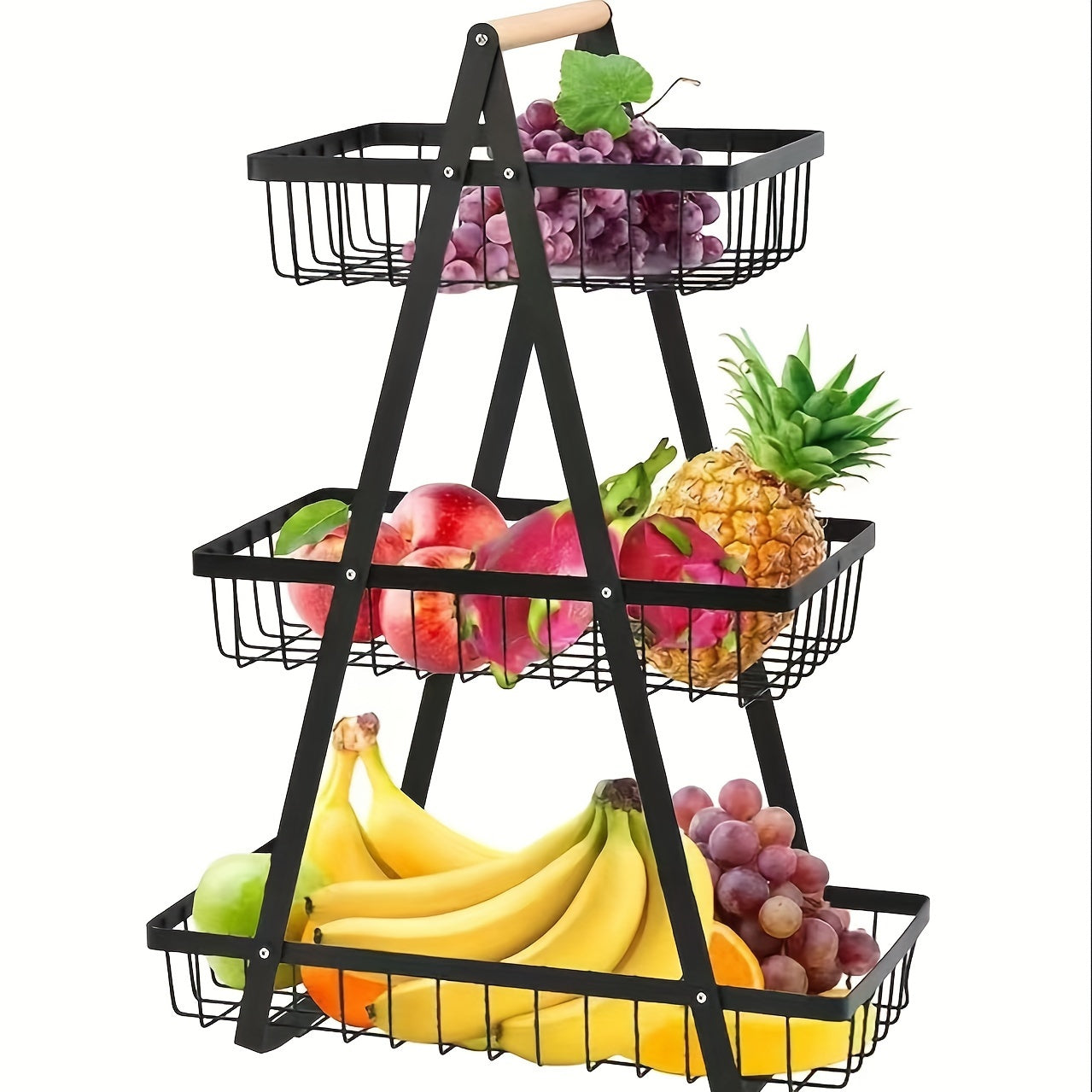 2-Tier/3-Tier Heavy-Duty Iron Fruit Basket with Detachable Layers - Modern Multi-Tier Countertop Storage Organizer Suitable for Kitchen Pantry, Dining Table, Fruits, Vegetables, Bread & Snacks - Space-Saving Rectangular Baske Chef's Market