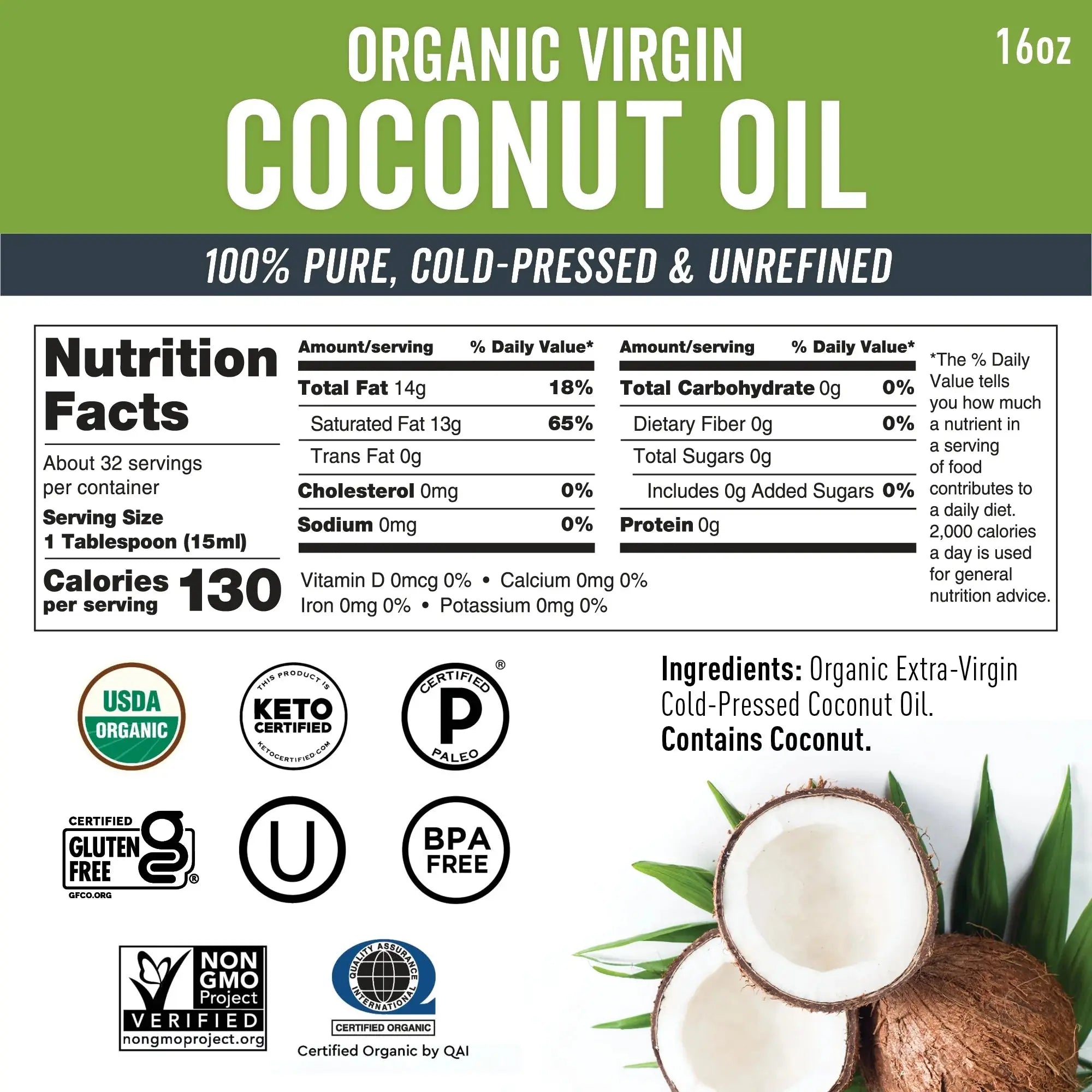 Organic Extra-Virgin Coconut Oil, 16 Fl Oz