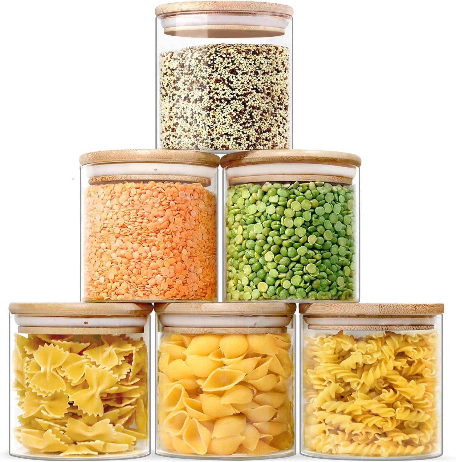 Glass Jars with Airtight Lids, Airtight Glass Canisters with Locking Lids, (Bamboo-20Oz)