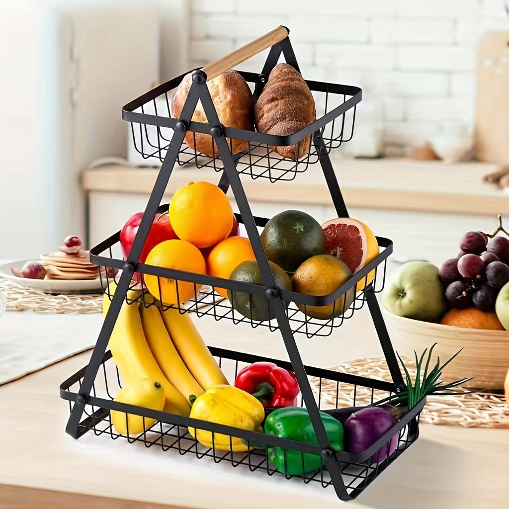 2-Tier/3-Tier Heavy-Duty Iron Fruit Basket with Detachable Layers - Modern Multi-Tier Countertop Storage Organizer Suitable for Kitchen Pantry, Dining Table, Fruits, Vegetables, Bread & Snacks - Space-Saving Rectangular Baske Chef's Market