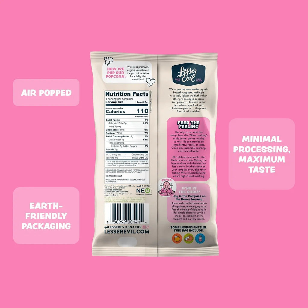 Himalayan Pink Salt Organic Popcorn 12 Pack 0.88 Ounce Bags Healthy Snack