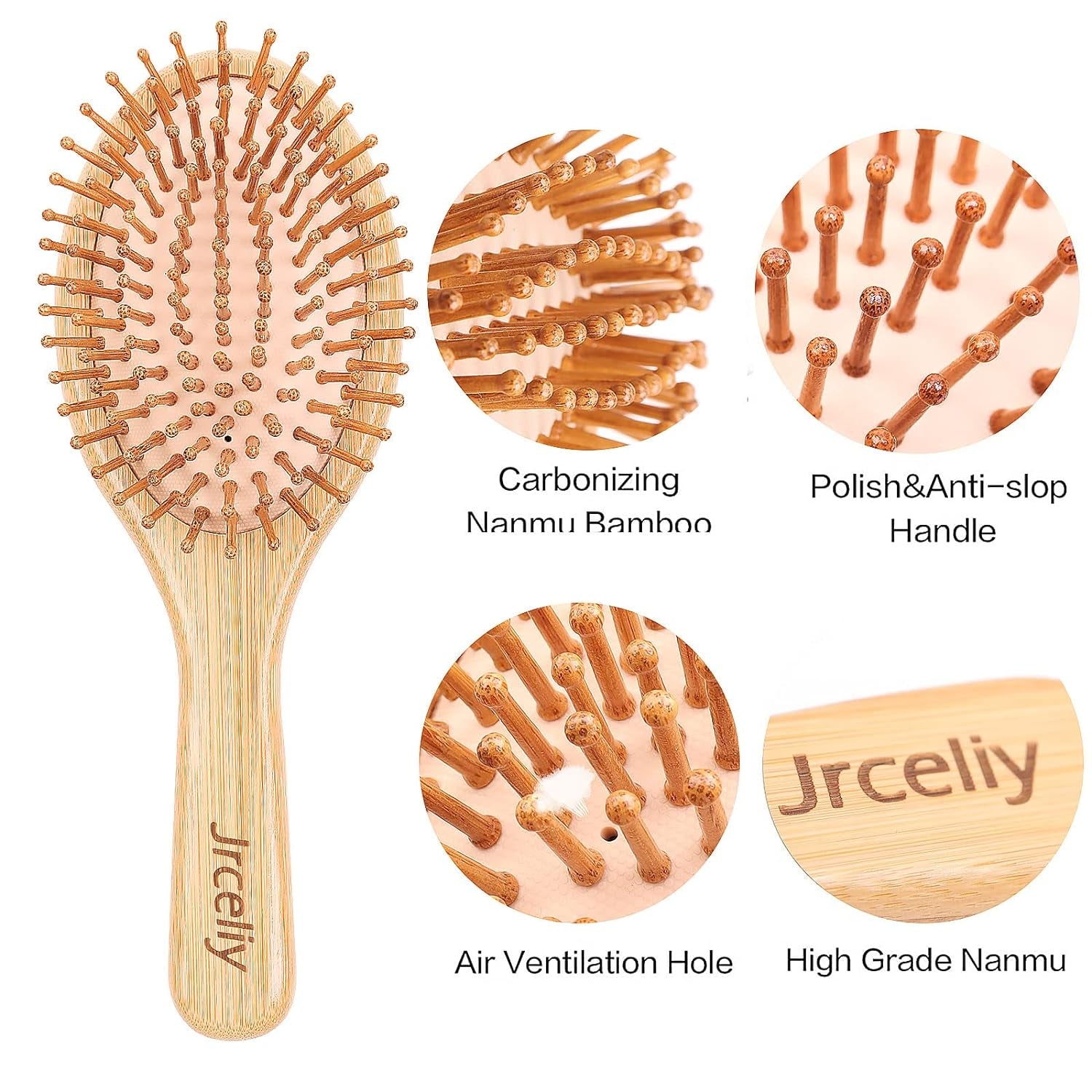3PCS Bamboo Hair Brush Set,Natural Wooden Brush for Women, Madam, Paddle Detangl