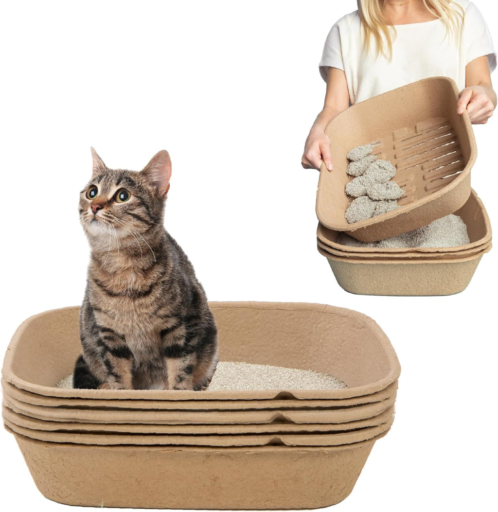 (Set of 1 Litter Box & 5 Sifting Liners) Disposable Sifting Cat Litter Box Large, 6 Count, Durable and Portable for Travel and Home Odor Control