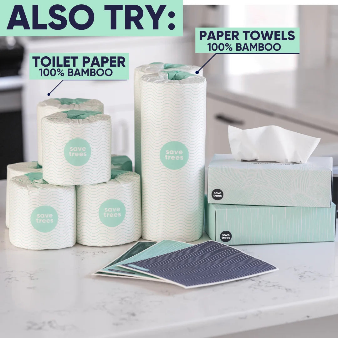 Bamboo Facial Tissues - 12 Bamboo Tissue Boxes, 100 Hypoallergenic Facial Tissues per Box - Unscented, Fragrance-Free