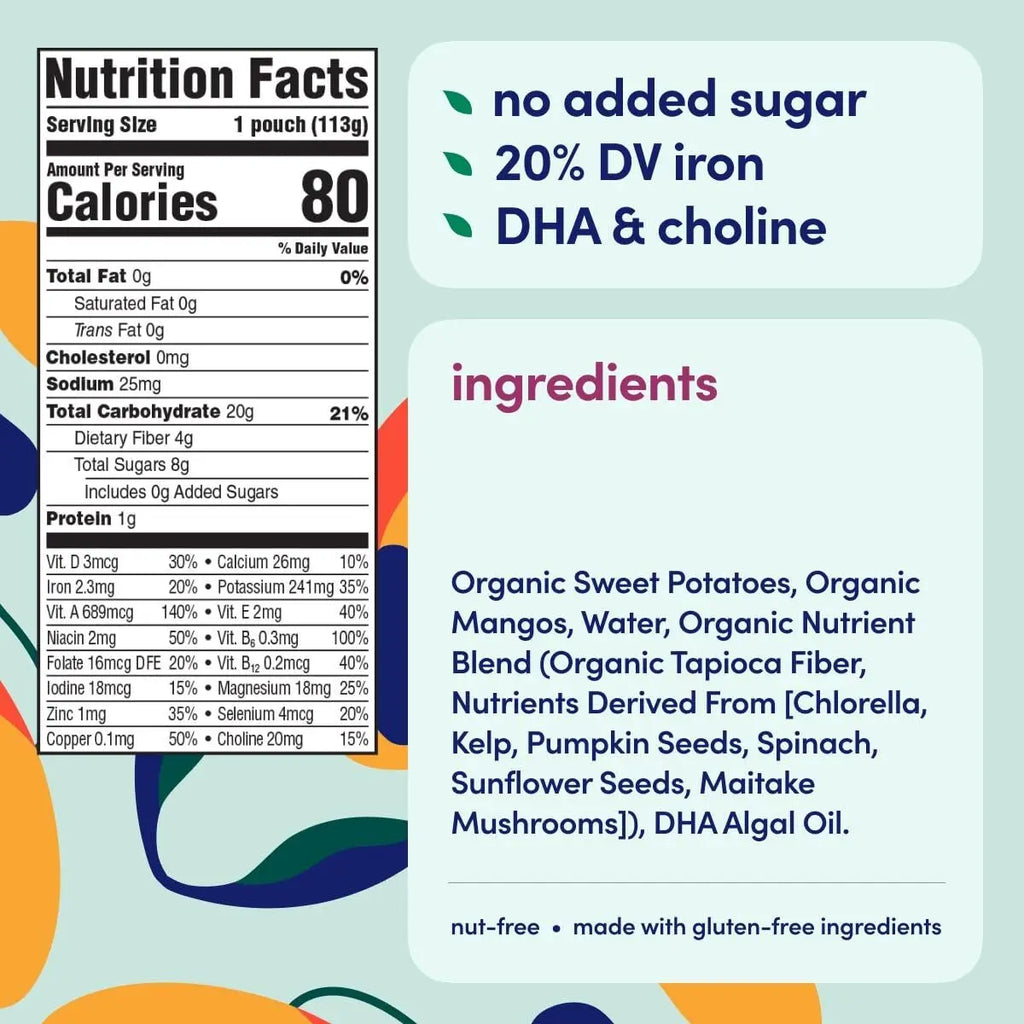 Organic Baby Food Pouches Sweet Potato Mango Pack of 6 Brain Supporting Snacks