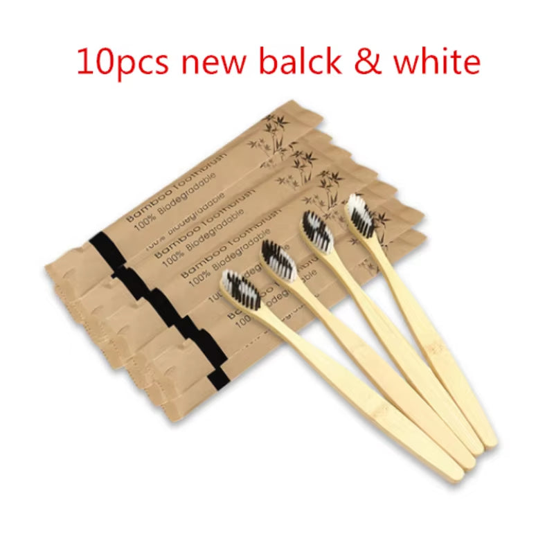 10Pcs Colorful Toothbrush Natural Bamboo Tooth Brush Set Soft Bristle Charcoal Teeth Eco Bamboo Toothbrushes Dental Oral Care