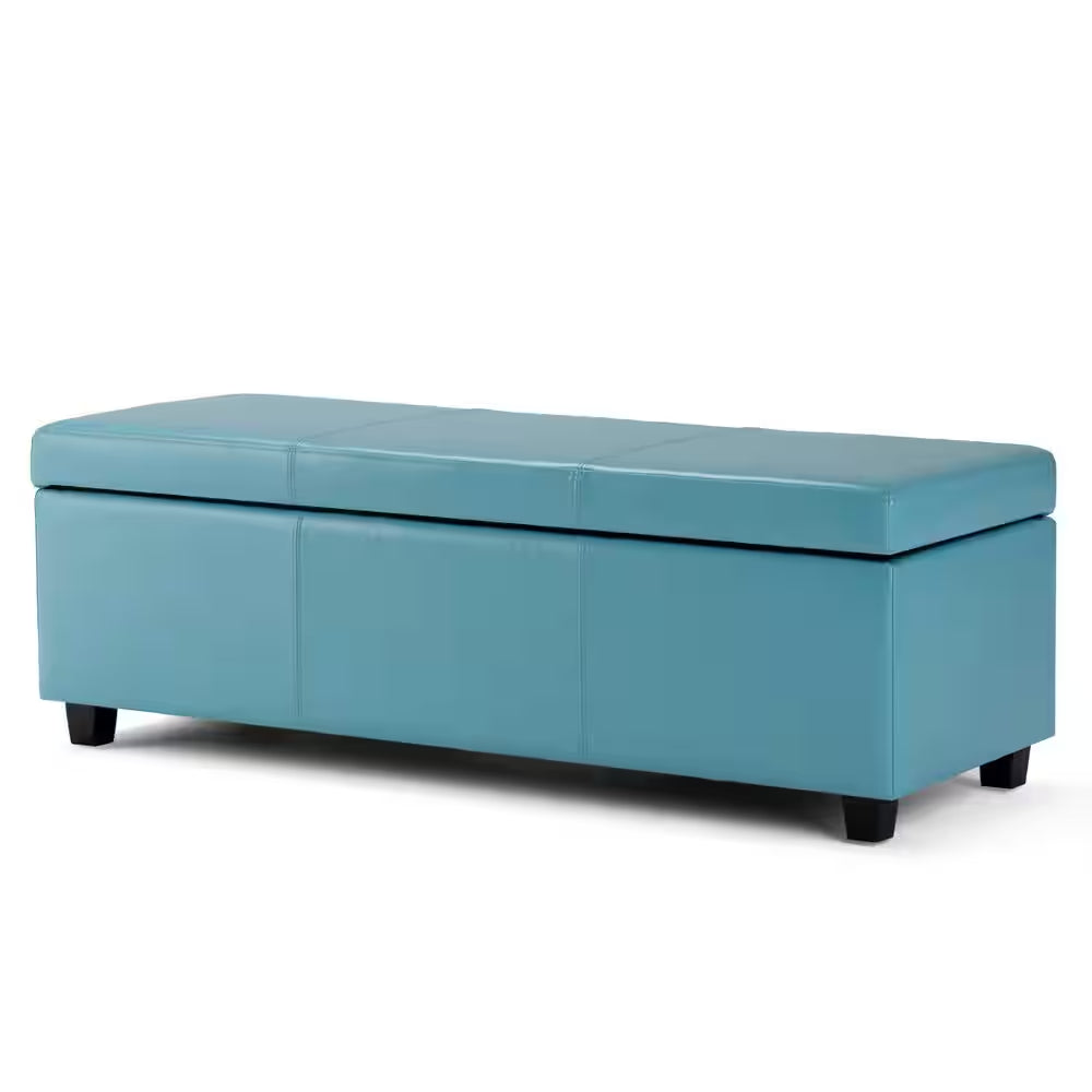 Avalon 48 In. Wide Vegan Leather Storage Ottoman Bench in Soft Blue