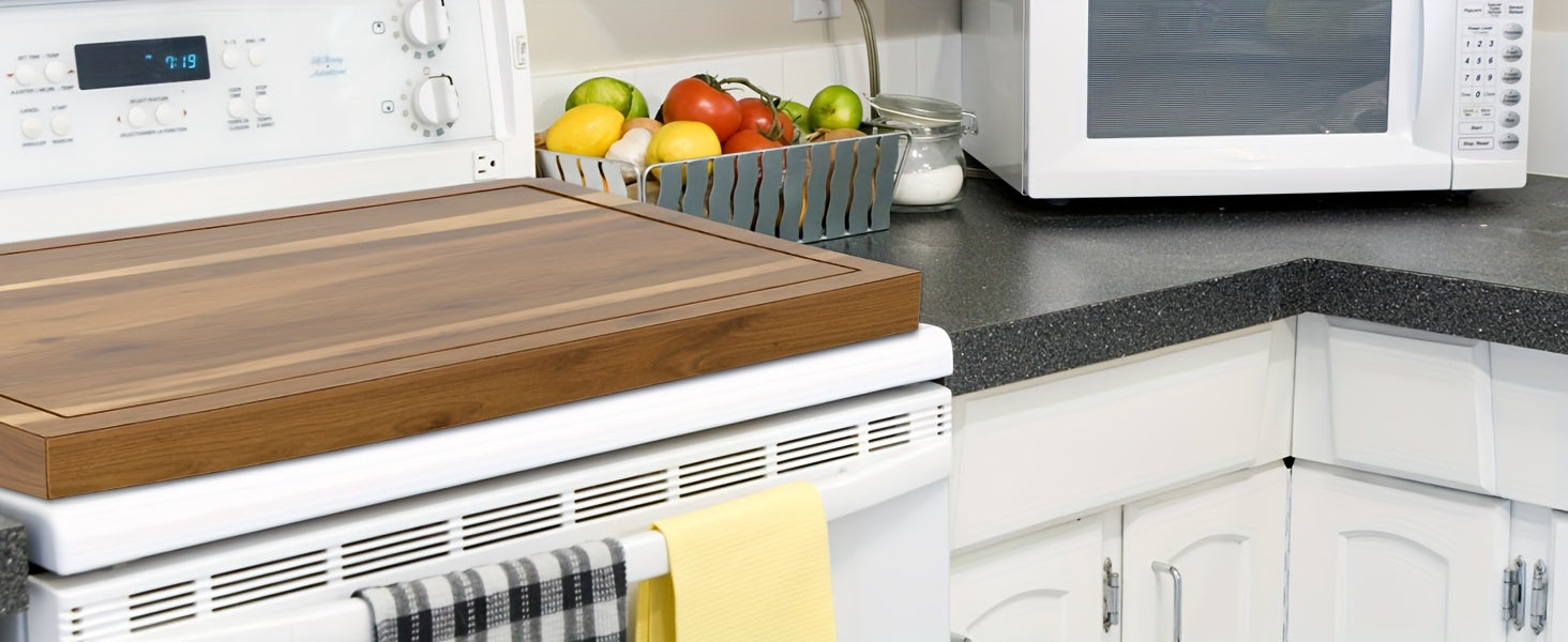 1pc Bamboo Stove Top Cover - Large Cutting Surface with Convenient Handles, Versatile Noodle Board, and Built-in Juice Grooves - Perfect for Electric Stoves, RV Cookware, Kitchen Gadget for Restaurants, Food Trucks, and Home Chef's Market