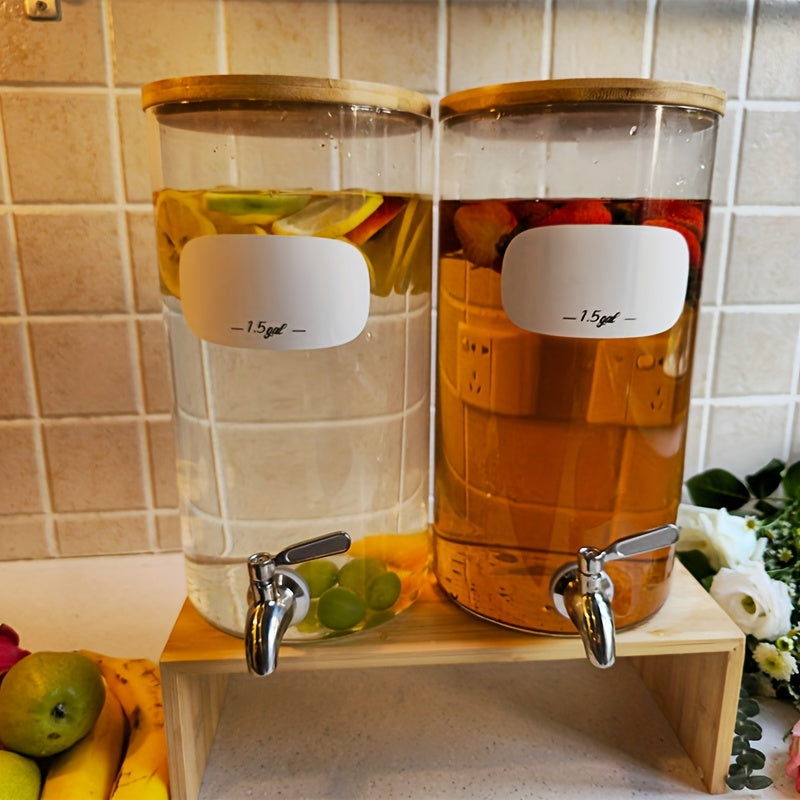 1.5 Gallon Large Capacity Drink Dispenser - Iced Beverage Dispensers with Stand, Stainless Steel Spigot, 8 Waterproof Labels, Bamboo Lid, Borosilicate Glass - Perfect for Parties, Outdoor Events, Lemonade, Juice, and Iced Tea Chef's Market