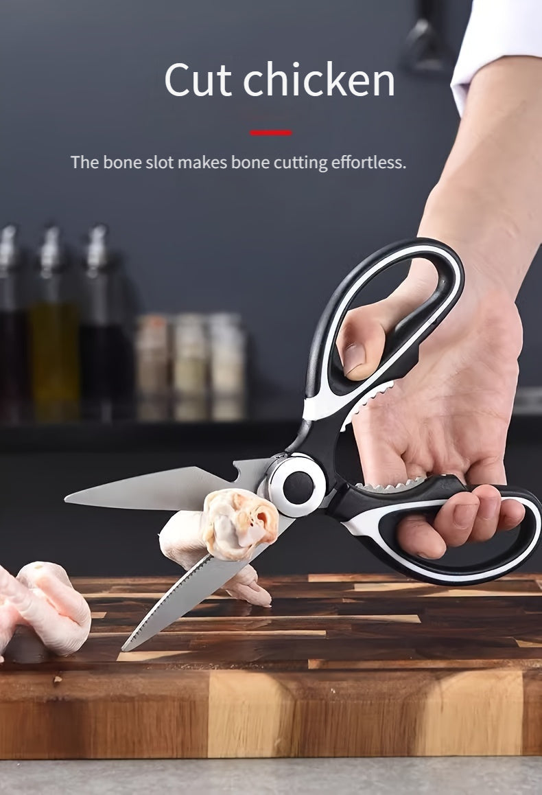 1 Durable Stainless Steel Kitchen Shears, Multi-Purpose Food Scissors for Fish, BBQ, and Bones - Sharp Blades and Ergonomic Handle for Easy Cutting of Chicken, Duck, or Fish. Ideal for Cooking, Baking, and Meal Prep. High-Qua Chef's Market