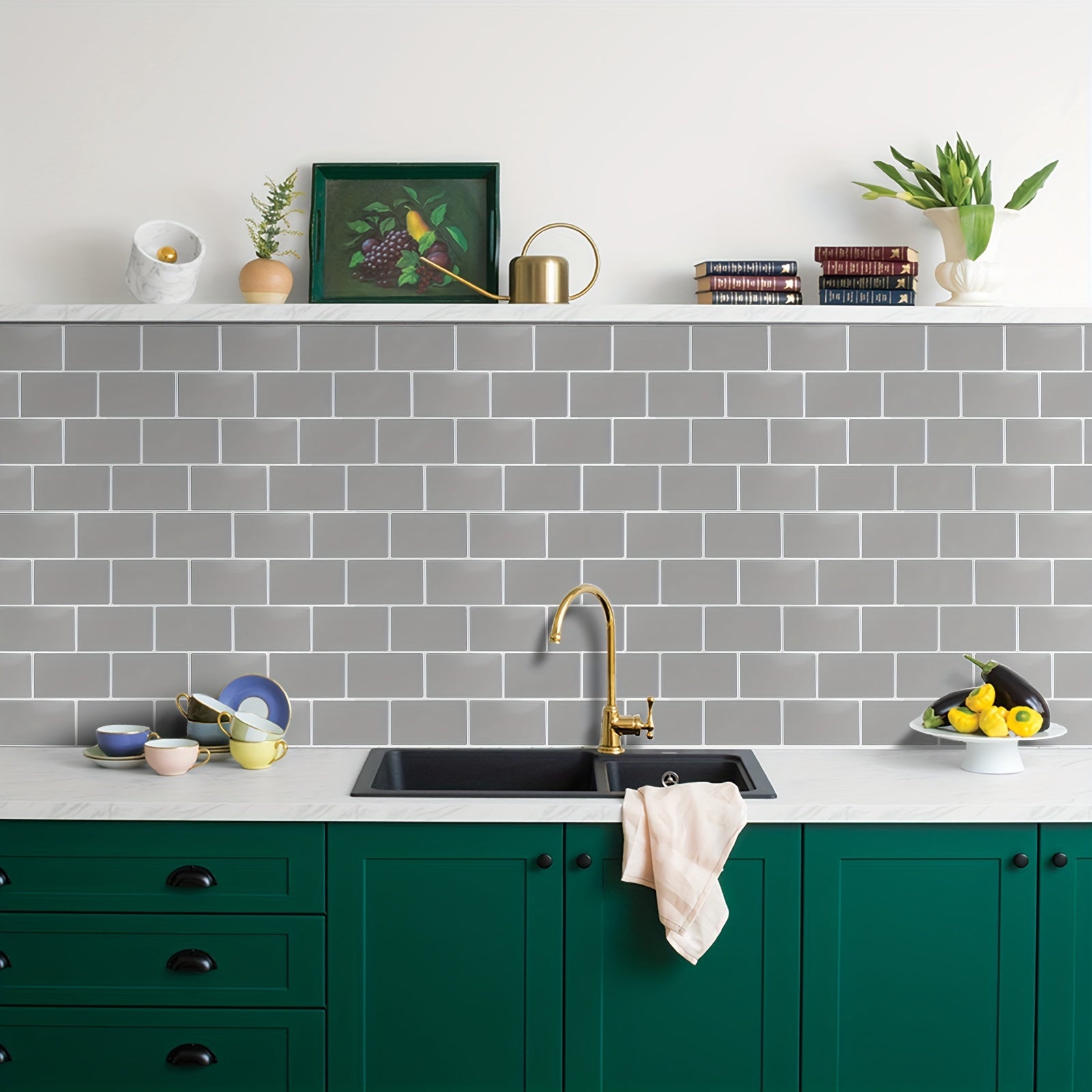 10pcs Self-adhesive 3D Subway Ceramic Tile Sticker For Kitchen, 12x12 Inch Decorative Home Renovation, Wall Tile Sticker For Kitchen, Balcony, Sink, Bathroom, Restaurant Chef's Market