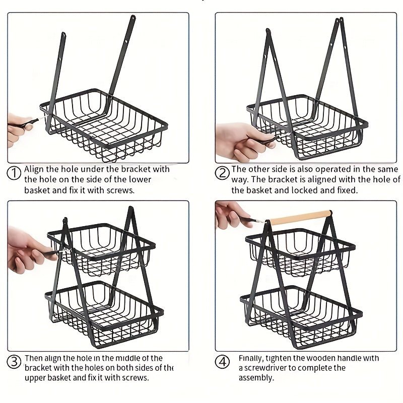 2-Tier/3-Tier Heavy-Duty Iron Fruit Basket with Detachable Layers - Modern Multi-Tier Countertop Storage Organizer Suitable for Kitchen Pantry, Dining Table, Fruits, Vegetables, Bread & Snacks - Space-Saving Rectangular Baske Chef's Market