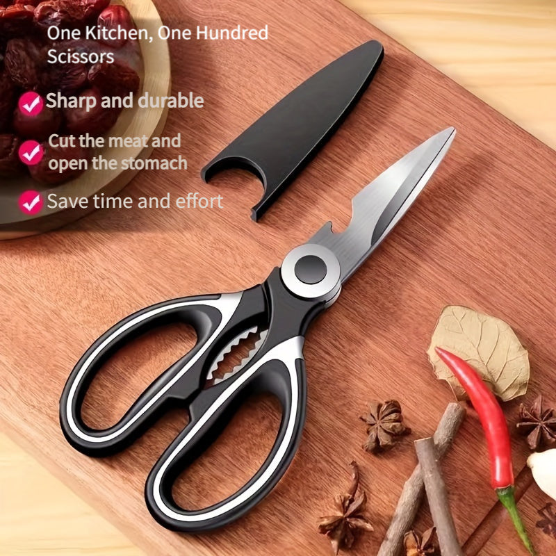 1 Durable Stainless Steel Kitchen Shears, Multi-Purpose Food Scissors for Fish, BBQ, and Bones - Sharp Blades and Ergonomic Handle for Easy Cutting of Chicken, Duck, or Fish. Ideal for Cooking, Baking, and Meal Prep. High-Qua Chef's Market