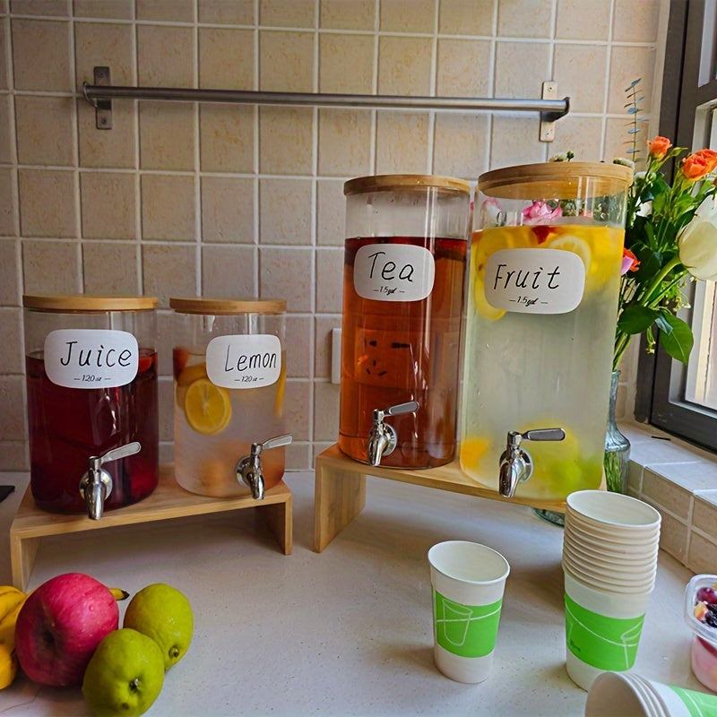 1.5 Gallon Large Capacity Drink Dispenser - Iced Beverage Dispensers with Stand, Stainless Steel Spigot, 8 Waterproof Labels, Bamboo Lid, Borosilicate Glass - Perfect for Parties, Outdoor Events, Lemonade, Juice, and Iced Tea Chef's Market