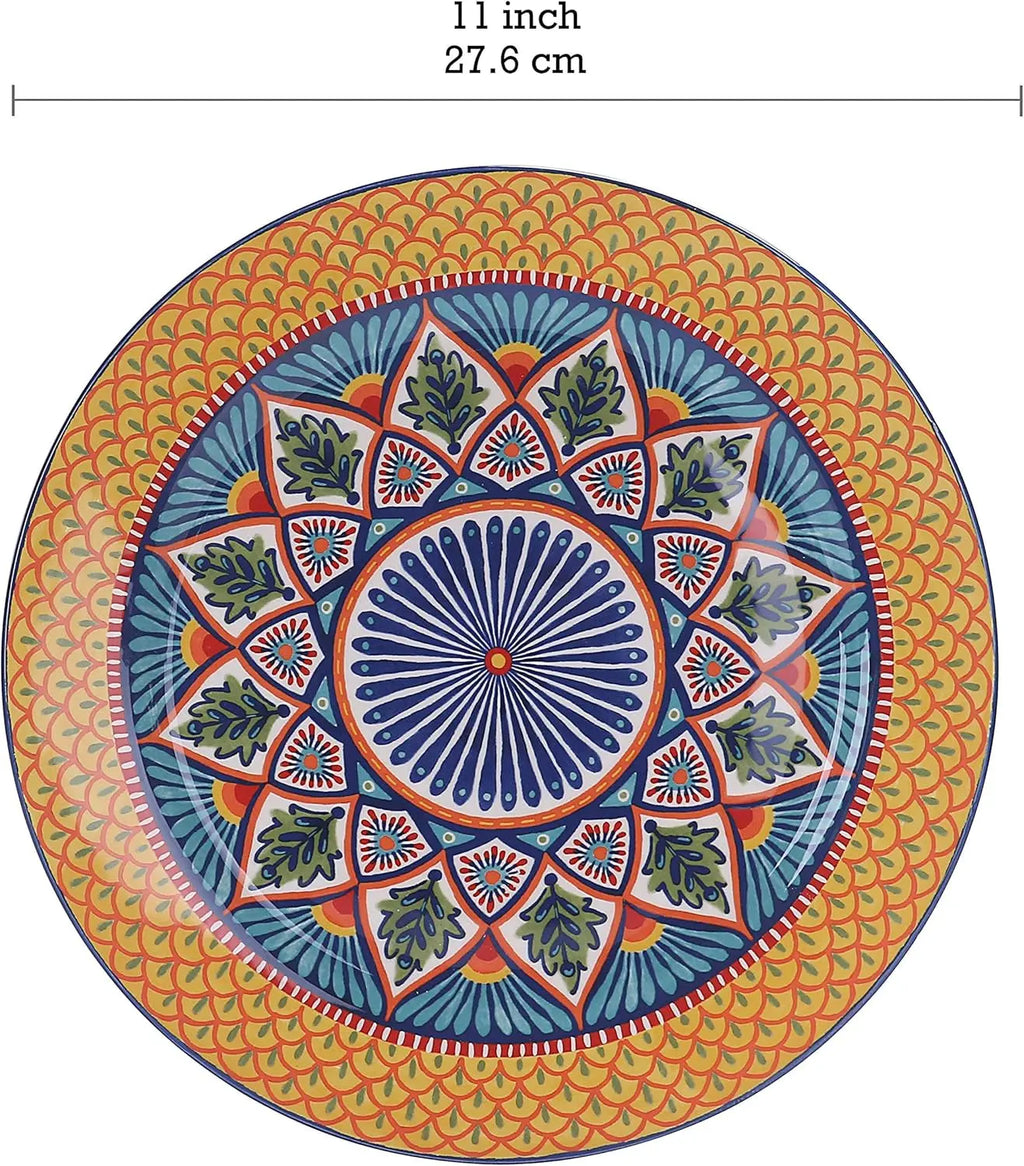 Havana Dinner Plates Set of 4, 11 Inch Large Ceramic Plates for Pasta, Steak, Stylish Serving Dishes, Microwave and Dishwasher Safe, Gift for Housewarming and Thanksgiving