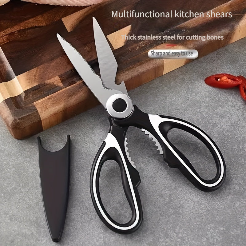 1 Durable Stainless Steel Kitchen Shears, Multi-Purpose Food Scissors for Fish, BBQ, and Bones - Sharp Blades and Ergonomic Handle for Easy Cutting of Chicken, Duck, or Fish. Ideal for Cooking, Baking, and Meal Prep. High-Qua Chef's Market