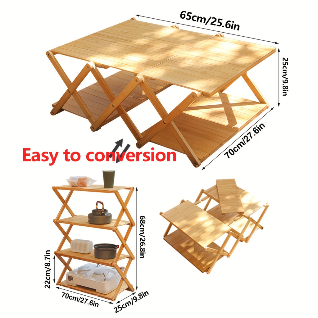 Versatile Bamboo Folding Coffee Table - Dual-Use for Storage & Leisure, Perfect for Camping, Picnics, and Home Use Chef's Market