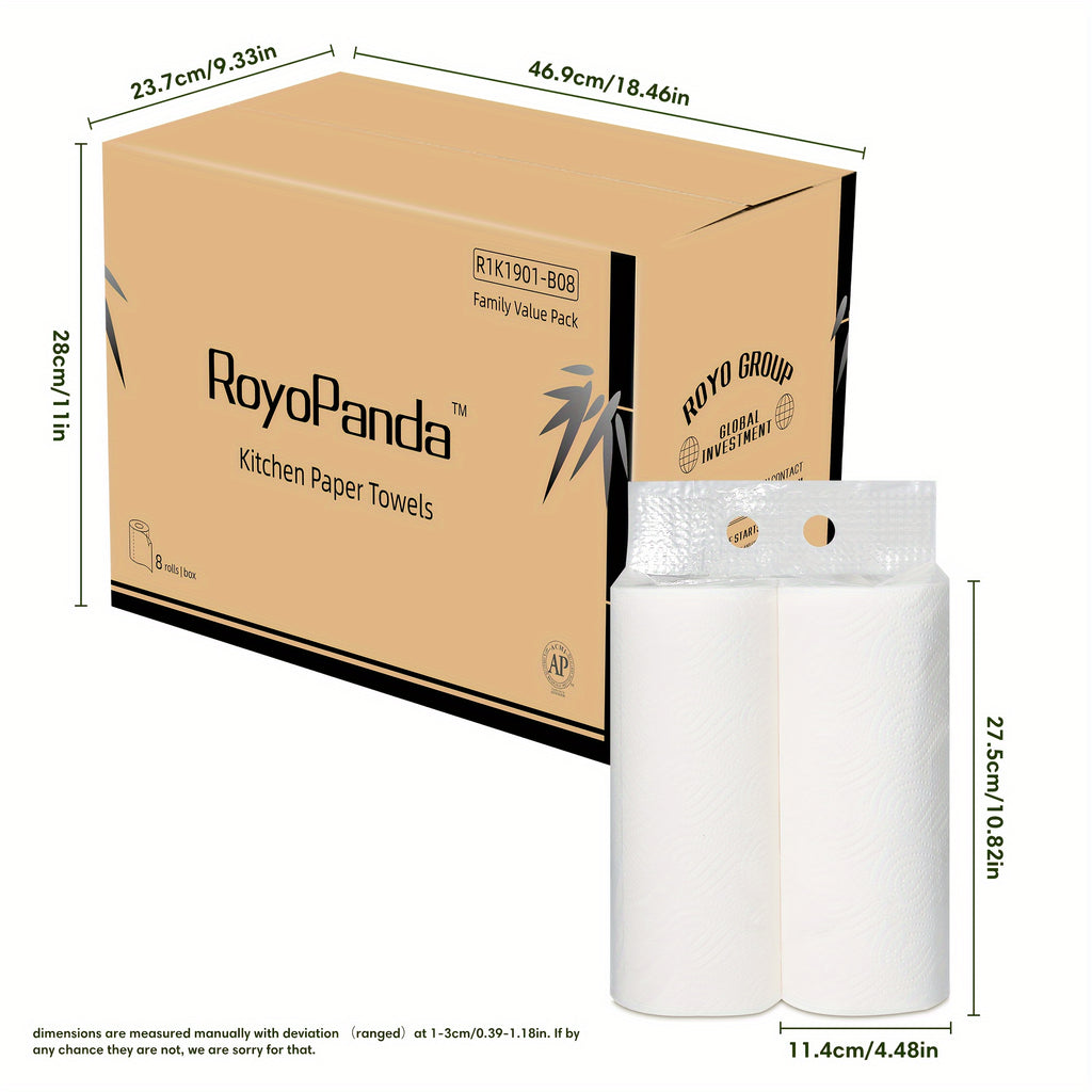 16 rolls/ box8 rolls in 1 box, 2-ply white bamboo pulp kitchen paper towels, 2 rolls individually wrapped, no ink contamination, large quantity of super premium paper towels, environmentally friendly and affordable Chef's Market