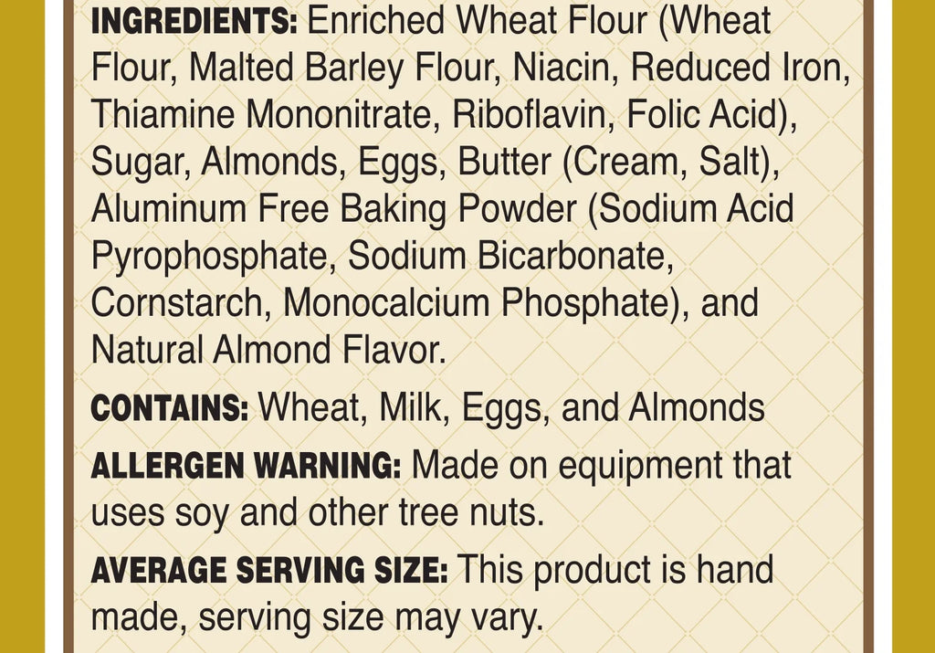 7 Oz Almond Biscotti, 12 Ct/Case, Non-Gmo and Kosher Certified, No Preservatives