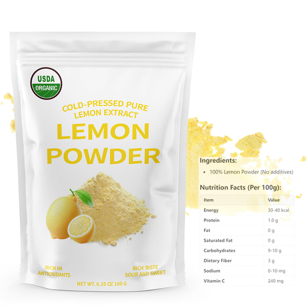 Organic Lemon Powder, 6.35oz (180g), Real Natural Lemon Powder, Selected High-quality Lemons, Sugar Free And Additive Free, Rich Fresh Lemon Flavor, Suitable For Seasoning Smoothies, Beverages And Salads, Reusable Sealed Bag Chef's Market