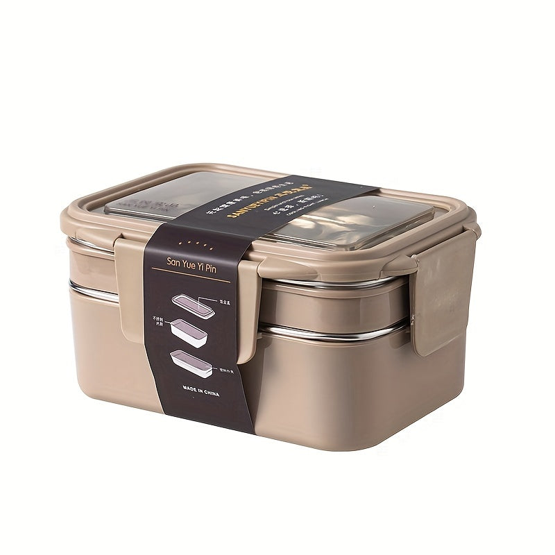 A Portable Stainless Steel Lunch Box with Compartments, Suitable for Office Workers, Square Divided Microwave Bento Box, Leak-Proof Food Container, Ideal for Adults, Kitchen Supplies for Families Chef's Market