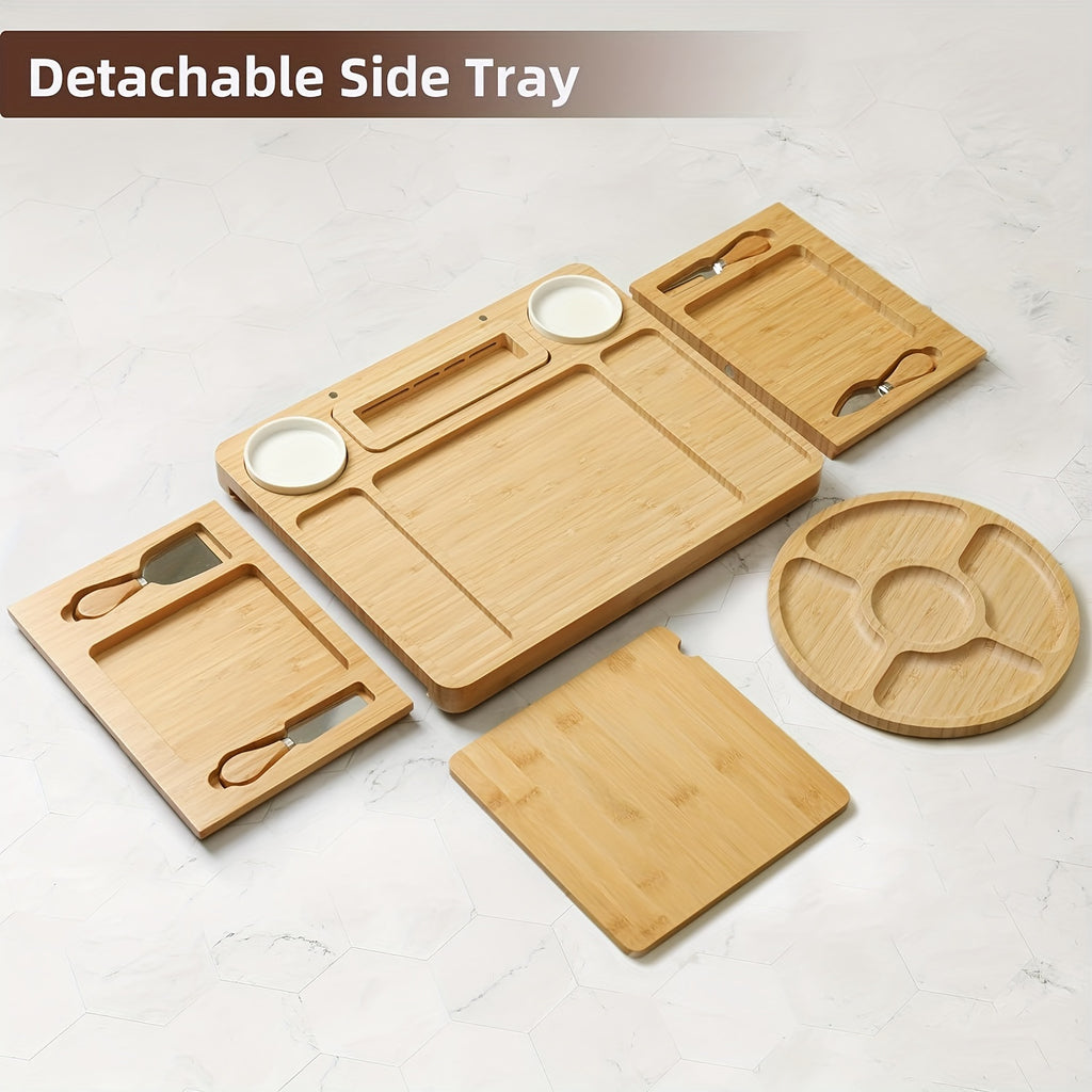 Premium Bamboo Cheese Board Set with Knife, Fork, and Spoon - Perfect for Christmas, Thanksgiving, Easter, Halloween, and More - Includes Cheese Board, Fruit Platter, and Dipping Sauces Chef's Market