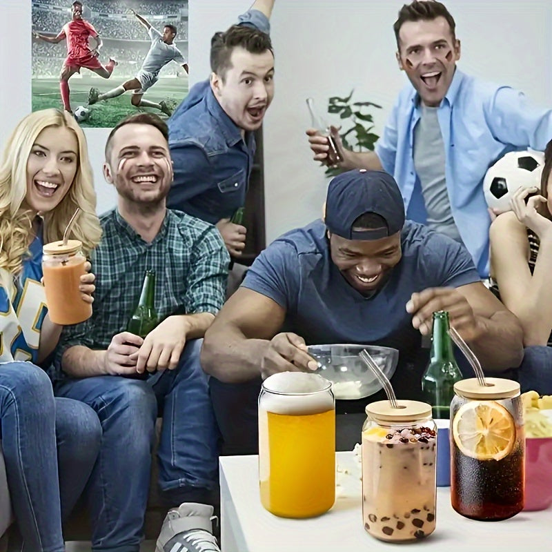 500ml/16 oz Clear Glass cup with Bamboo Lid and Straw - Great for Juice, Beer, Milk, Cute Breakfast Cups Chef's Market