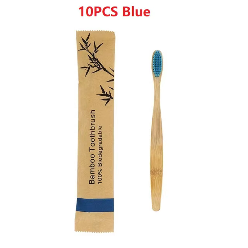 10Pcs Colorful Toothbrush Natural Bamboo Tooth Brush Set Soft Bristle Charcoal Teeth Eco Bamboo Toothbrushes Dental Oral Care