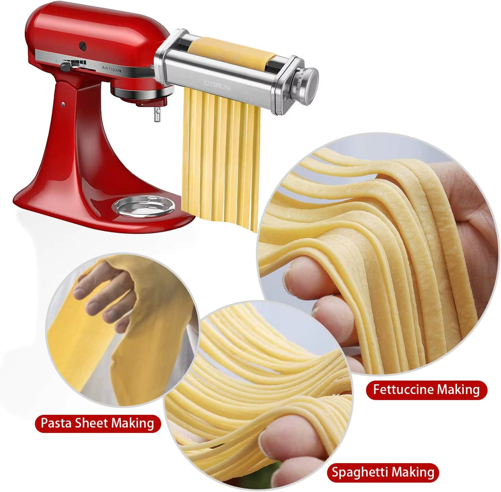 Pasta Attachment for Kitchenaid Mixer, Pasta Sheet Roller, Spaghetti Fettuccine Cutter,Stainless Noodle Fit All Kitchenaid Chef