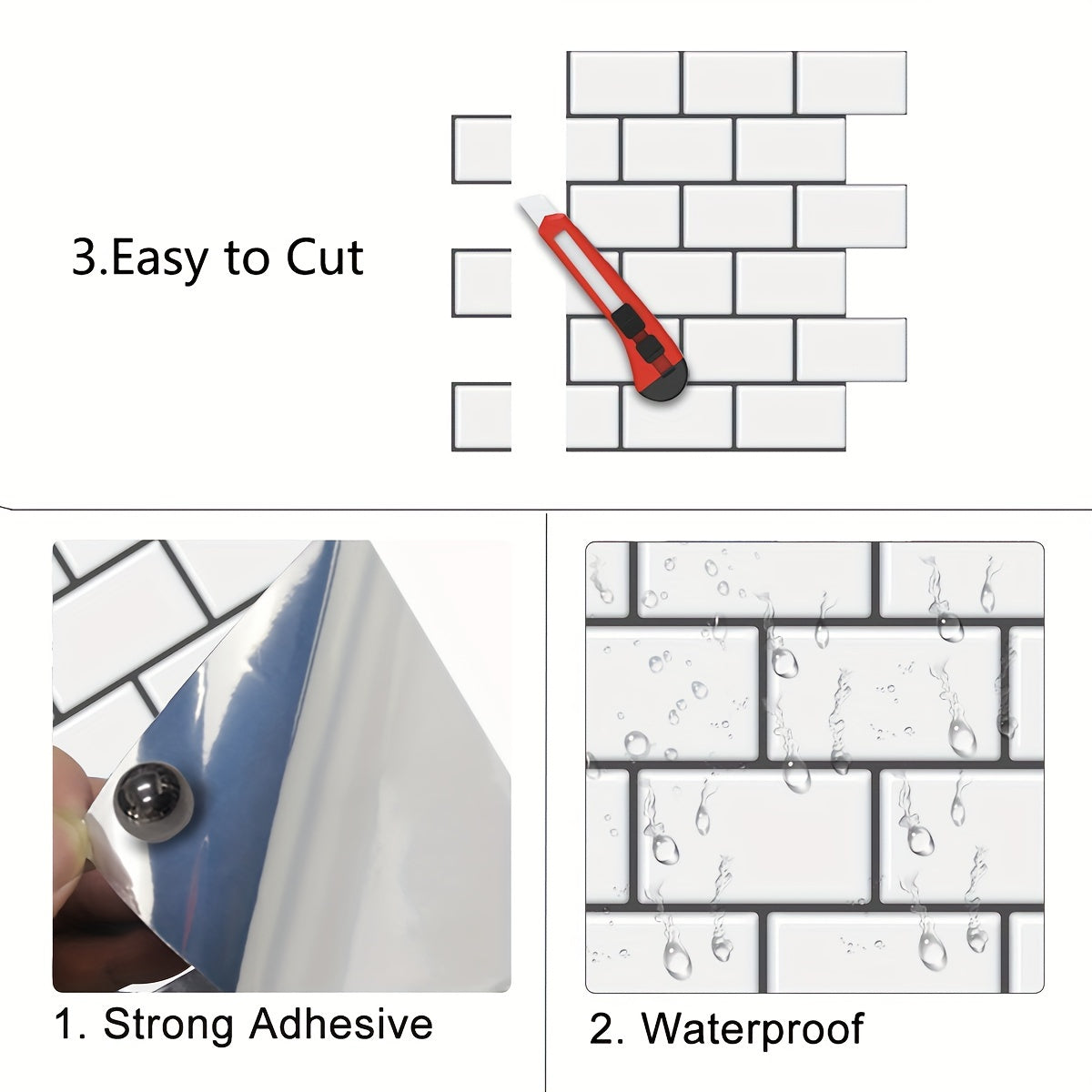 10pcs Self-adhesive 3D Subway Ceramic Tile Sticker For Kitchen, 12x12 Inch Decorative Home Renovation, Wall Tile Sticker For Kitchen, Balcony, Sink, Bathroom, Restaurant Chef's Market