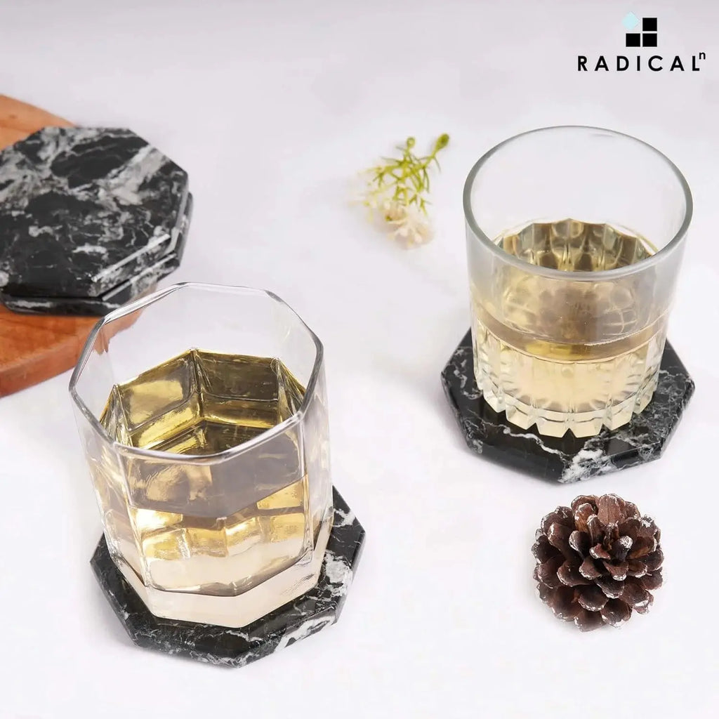 Black Star Marble Coasters for Drinks 3.5 Inches Handmade Stone Coaster Set of 6 Non-Slip Drink Coasters for Tabletop and Coffee Bar Accessories