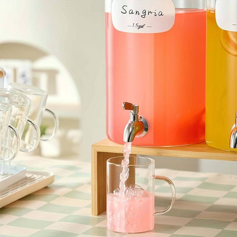 1.5 Gallon Large Capacity Drink Dispenser - Iced Beverage Dispensers with Stand, Stainless Steel Spigot, 8 Waterproof Labels, Bamboo Lid, Borosilicate Glass - Perfect for Parties, Outdoor Events, Lemonade, Juice, and Iced Tea Chef's Market