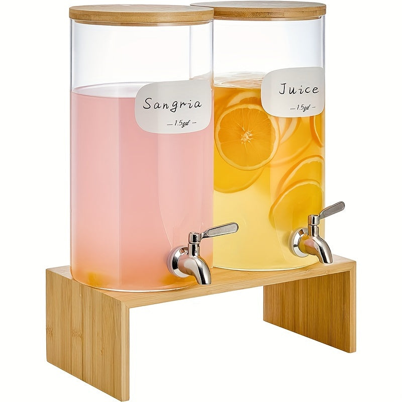 1.5 Gallon Large Capacity Drink Dispenser - Iced Beverage Dispensers with Stand, Stainless Steel Spigot, 8 Waterproof Labels, Bamboo Lid, Borosilicate Glass - Perfect for Parties, Outdoor Events, Lemonade, Juice, and Iced Tea Chef's Market