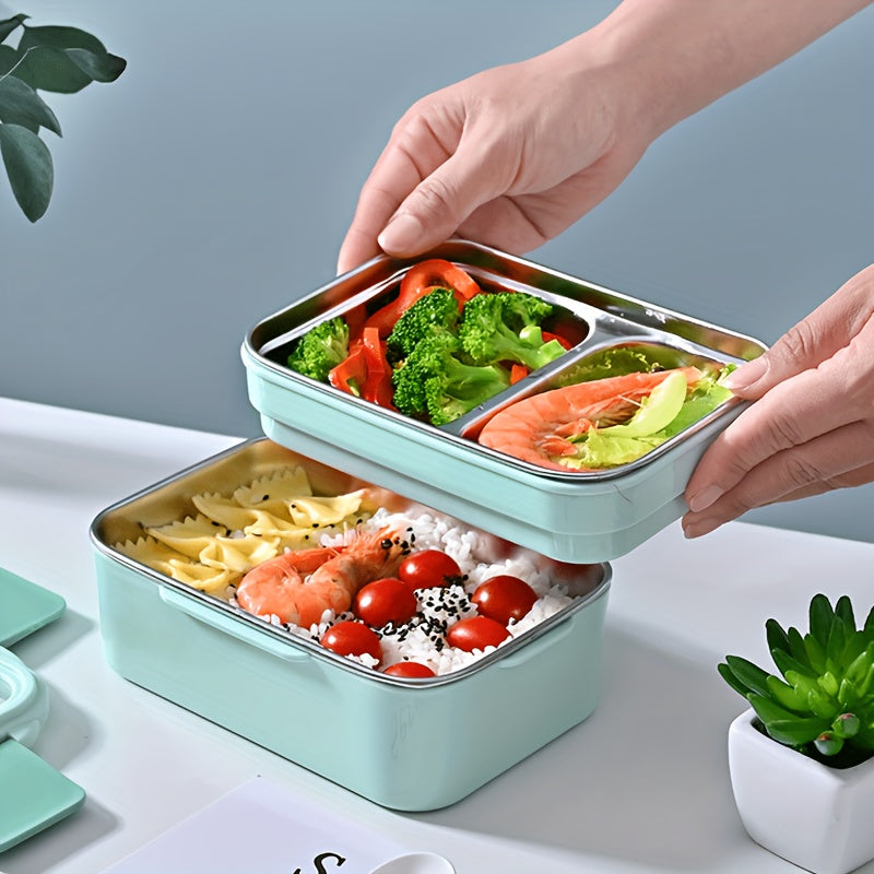 A Portable Stainless Steel Lunch Box with Compartments, Suitable for Office Workers, Square Divided Microwave Bento Box, Leak-Proof Food Container, Ideal for Adults, Kitchen Supplies for Families Chef's Market