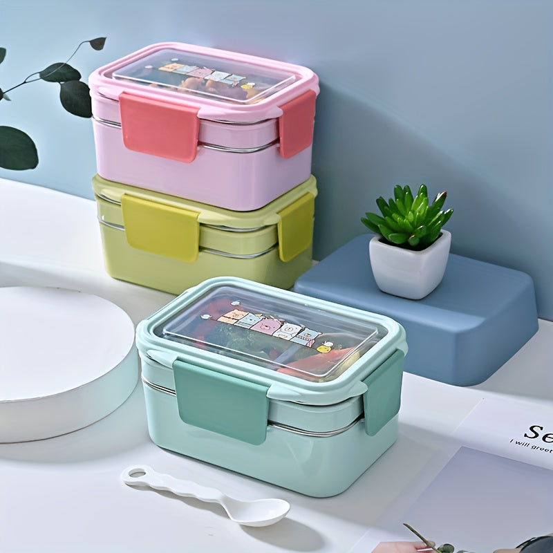 A Portable Stainless Steel Lunch Box with Compartments, Suitable for Office Workers, Square Divided Microwave Bento Box, Leak-Proof Food Container, Ideal for Adults, Kitchen Supplies for Families Chef's Market