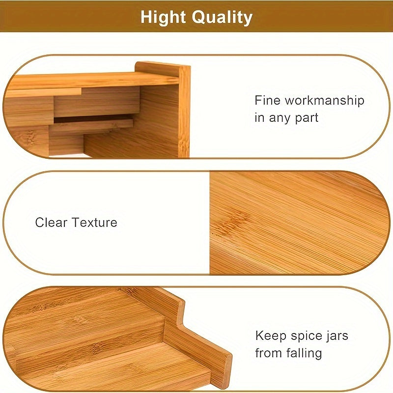 1PC Bamboo Trapezoidal Spice Rack - Kitchen Cabinet Storage Rack with Three-Layer Expandable Display, Seasoning Organizer, and Space-Saving Design for Efficient Storage Chef's Market